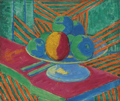 Matthew Arnold Bracy Smith : Fruit in a Bowl, Striped Background (II)