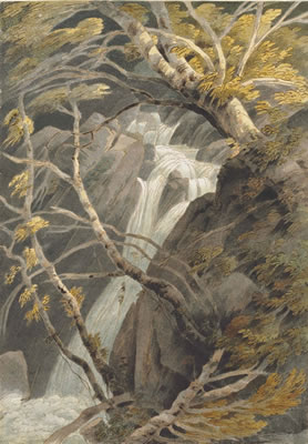 Francis Towne : View of Stock Ghyll Force waterfall, Ambleside, Lake District