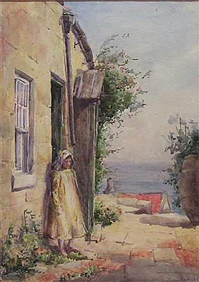 Hannah Mayor : 'Young girl outside Ivy & Jubilee Cottages Runswick Bay'