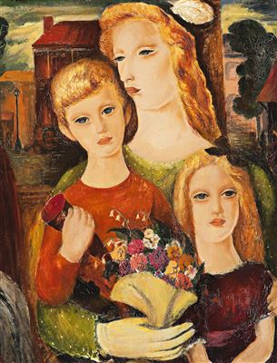 Constance Stokes : WOMAN AND HER CHILDREN ON A TRAM