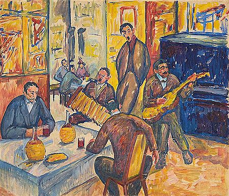 Alexander Gerbig : Italienische Taverne (Künstlerkneipe 'Lapi' in Florenz mit Max Pechstein links am Tisch)