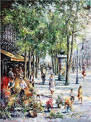 Christian Jereczek : STREET SCENE WITH FLOWER VENDOR