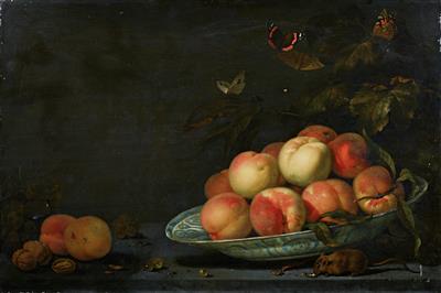 Abraham Pietersz van Calraet : A still life of fruit with a mouse and butterflies