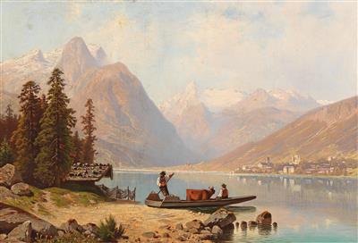 Wilhelm Theodor Nocken : View of Zell am See, the Kitzsteinhorn in the background