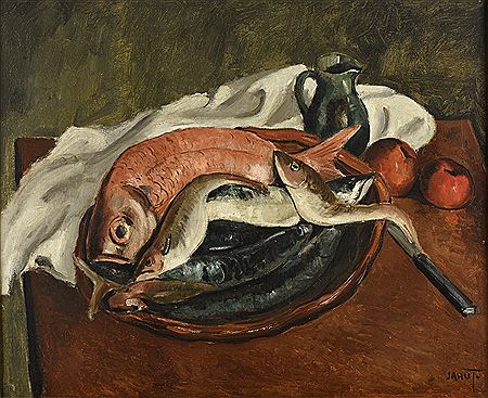 Marcel Sahut : Nature morte aux poissons