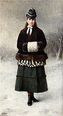 Sir George Reid : Portrait of Mabel Mary Field, Aged 13, standing in a winter landscape