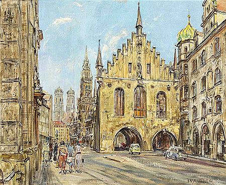 Karl Walther : Ansicht von München mit der Frauenkirche im Hintergr