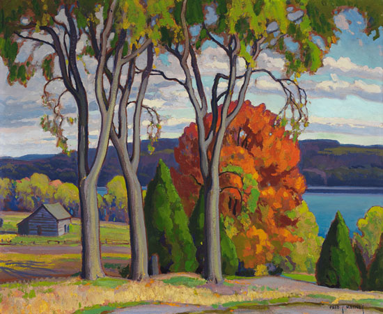 Frederick Haines : Cabin by the Lake in Autumn