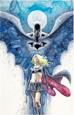 David Mack : David Mack Justice League of America V2#52 Variant Cover Painting Batman and Supergirl Original Art (DC, 2010)