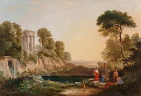 Ambrose Andrews : Arcadian Landscape with Worshippers of Pan