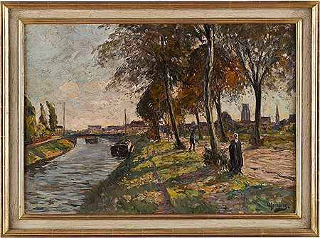 Olof Jernberg : Ein sonniger Herbsttag an der holländischen Gracht