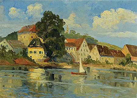 Ludwig von Andok : Blick über den Fluss auf eine Stadt