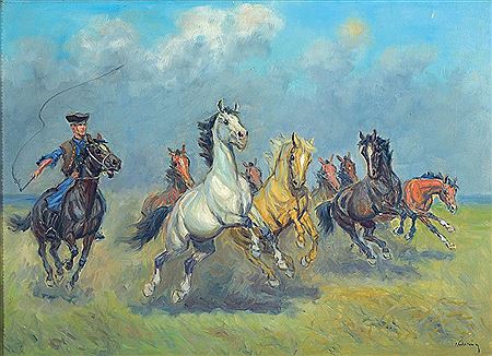 Kamillo Kolosvary : Galloping Horses in the Puszta