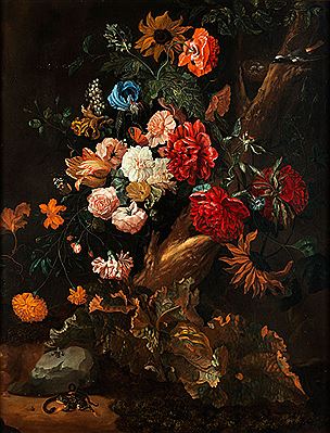 Ernst Stuven : FLOWER PIECE WITH FROG AND SNAKE