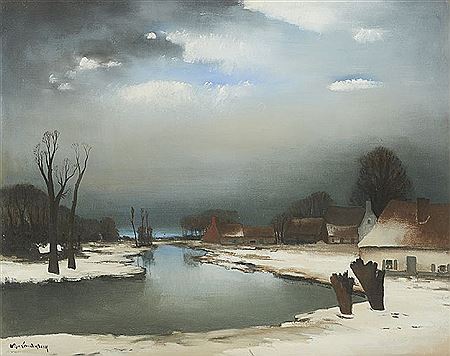 Gaston Landeghem : Vue de la Lys en hiver