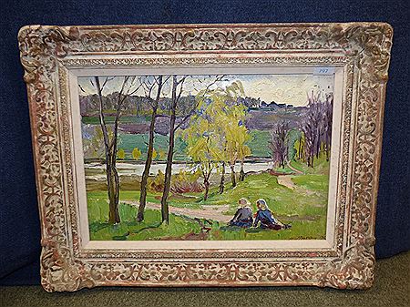 Yuri Lyubavin : Landscapes with girls seated on the grass