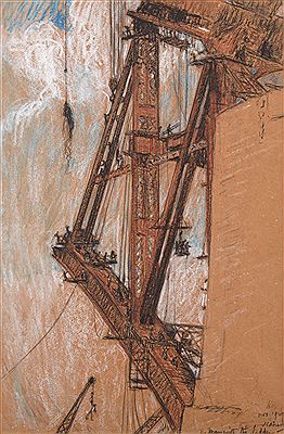 Jessie Constance Alicia Traill : The Man with the Ladder (Illustration of Sydney Harbour Bridge) 1929