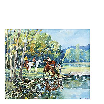 Pere Danes Berga : Paisaje con figuras a caballo