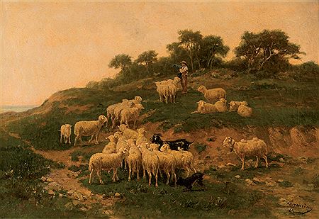 Theodore Antoine Louis Jourdan : Berger et moutons