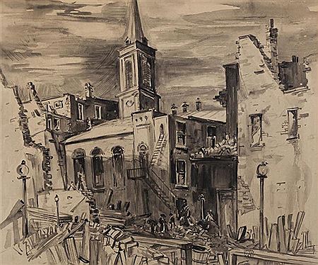 Esther Silber Reed : St. Louis scene with the Old Cathedral