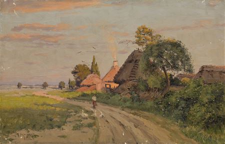 Feodor Petrovich Riznischenko : Girl with Geese on a Village Road