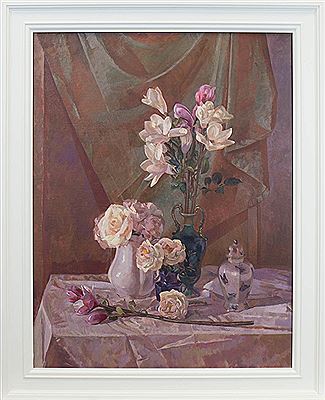 John Carmichael : A TABLETOP STILL LIFE WITH ROSES