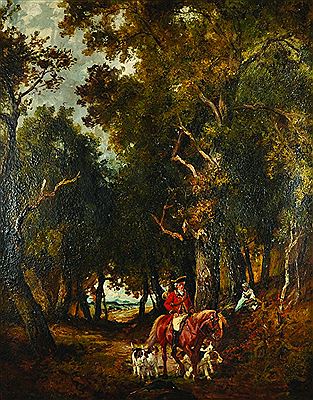 Pietro Manzoni : A Horseman with Dogs, Riding through a Forrest