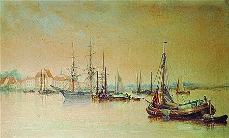 George Sheffield : 'Scheldt, Anvers', a Busy Port Scene with numerous Boats