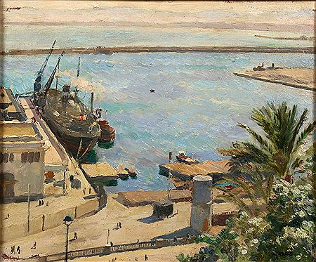 Armand Jacques Assus : Le port d'Alger, cargo à quai