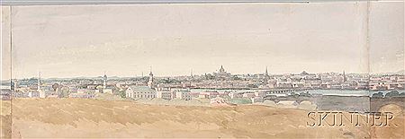 George Heriot : Panoramic View of Boston Harbor and Part of Charlestown with Bunker Hill, June 15, 1815