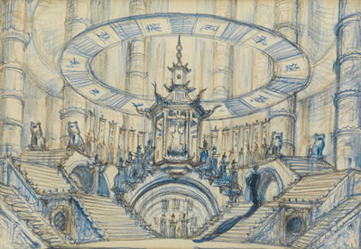 Nicholas (Nikolai) Leontjewitsch Benois : Act II, Scene II. Set design for Giacomo Puccini's 'Turandot' opera at the Teatro Della Scala in Milan in 1944