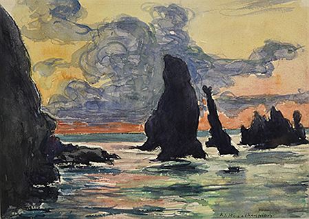 Joseph Victor Roux-Champion : 'Les aiguilles de Port Coton, Belle Ile, Le Soir'