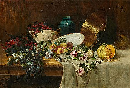 Alfred Rouby : Still life with flowers and fruits