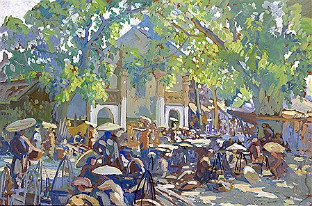 Jos Henri Ponchin : Marché au village de papier aux environs d’Hanoï.