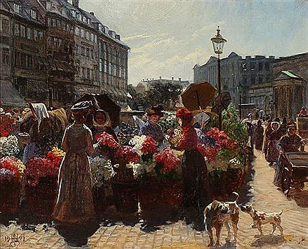 August Haerning : View from the flower market at Højbro Plads in Copenhagen