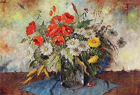 Carl Holger Fischer : Still life with flowers in a vase.