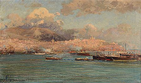 Andrea Figari : Veduta del porto di Genova