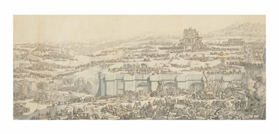 Jan Luykens : The construction of Solomon's temple, with Jerusalem behind