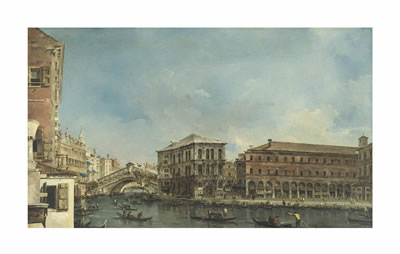 Francesco Lazzaro Guardi : Venice: the Rialto Bridge with the Palazzo dei Camerlenghi (Estimate on Request)