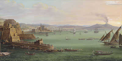 Richard Bankes Harraden : The bay of Naples with the Castel dell'Ovo, the Vesuvius beyond