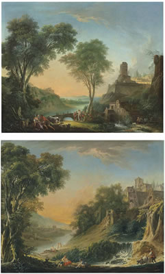 Nicolas Jacques Juliard : Un paysage pastoral au moulin (1) ; et Un paysage pastoral à...(2)