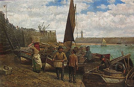 William Henderson : Unloading the Catch Whitby Harbour below Pier Road