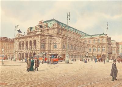 Alexander Kostka : Cable cars near the Opera house (Vienna)