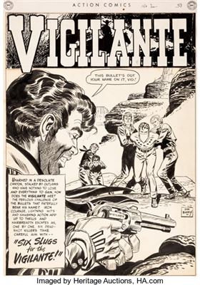 Dan Barry : Dan Barry Action Comics #150 Six Slugs for the Vigilante Splash Story Page 1 Original Art (DC, 1950)