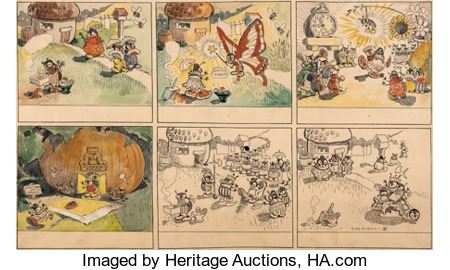 Gustavus Dirks : Gus Dirks Bugville Sunday Comic Strip Original Art (NEA Syndicate, c. 1900)