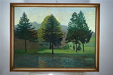 Julius Bretz : Farm building with trees