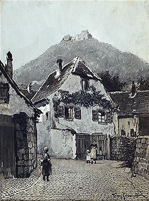 Franz (Professor) Schmidt : Palatinate Village Scene Below Castle Hambach