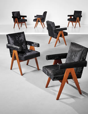 Pierre Jeanneret : Set of six 'Committee' armchairs, model no. PJ-SI-30-A, designed for the High Court, the Assembly and Punjab University administrative buildings, Chandigarh