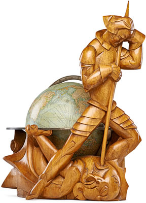 Albert Poels : Important sculptural globe of St. George and the Dragon with zodiac signs