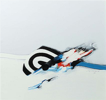 Jorg Dieterich : 'Abstract Composition' in white, black, red and blue, color swatches in strong impasto brush application